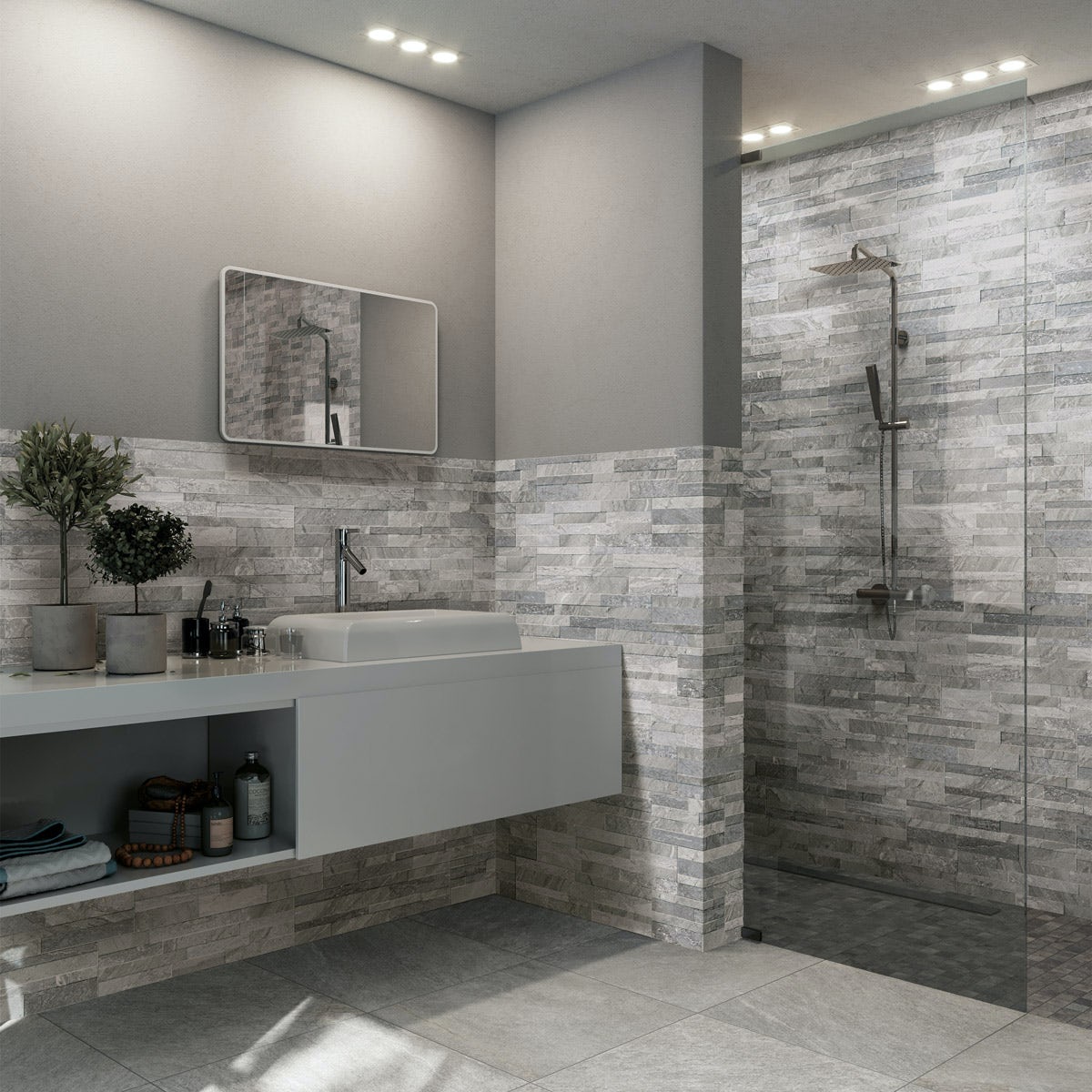 Split Face Grey Marble Mosaic Wall Tiles For Bathroom