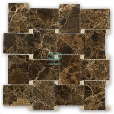 Dark Emperador Marble Basketweave Mosaic